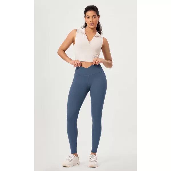 ODODOS 2 Pack Buttery Soft Cross Waist Leggings with Pockets for Women ODCLOUD 25quot  28quot Crossover Lounge Yoga PantsBlackink Blue