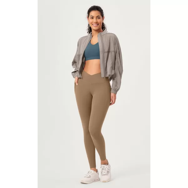 ODODOS 2 Pack Buttery Soft Cross Waist Leggings with Pockets for Women ODCLOUD 25quot  28quot Crossover Lounge Yoga PantsBlacklight Brown