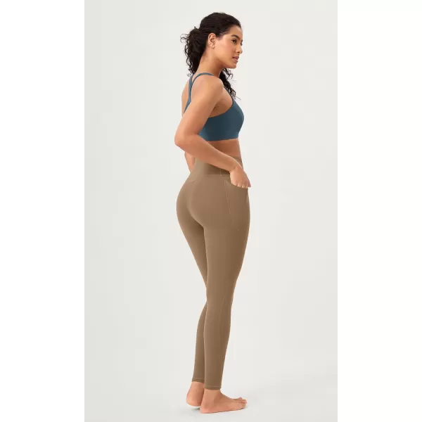 ODODOS 2 Pack Buttery Soft Cross Waist Leggings with Pockets for Women ODCLOUD 25quot  28quot Crossover Lounge Yoga PantsBlacklight Brown
