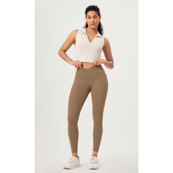 ODODOS 2 Pack Buttery Soft Cross Waist Leggings with Pockets for Women ODCLOUD 25quot  28quot Crossover Lounge Yoga PantsBlacklight Brown
