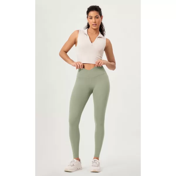 ODODOS 2 Pack Buttery Soft Cross Waist Leggings with Pockets for Women ODCLOUD 25quot  28quot Crossover Lounge Yoga PantsBlacklime Stone
