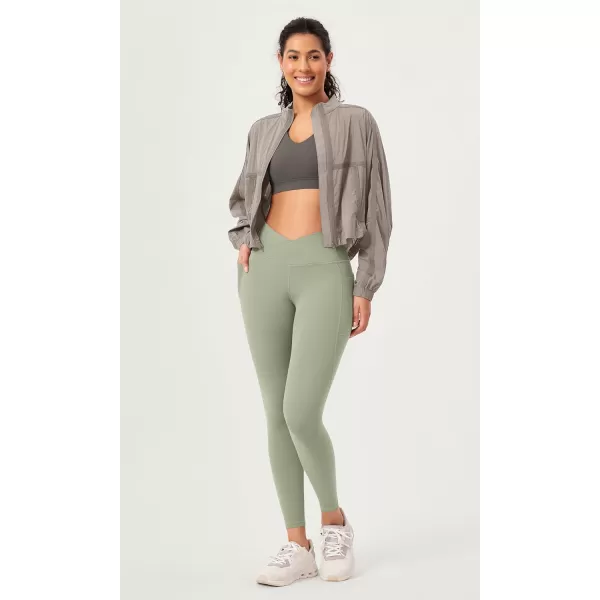 ODODOS 2 Pack Buttery Soft Cross Waist Leggings with Pockets for Women ODCLOUD 25quot  28quot Crossover Lounge Yoga PantsBlacklime Stone