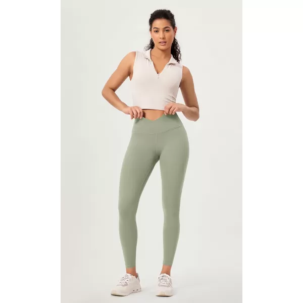 ODODOS 2 Pack Buttery Soft Cross Waist Leggings with Pockets for Women ODCLOUD 25quot  28quot Crossover Lounge Yoga PantsBlacklime Stone