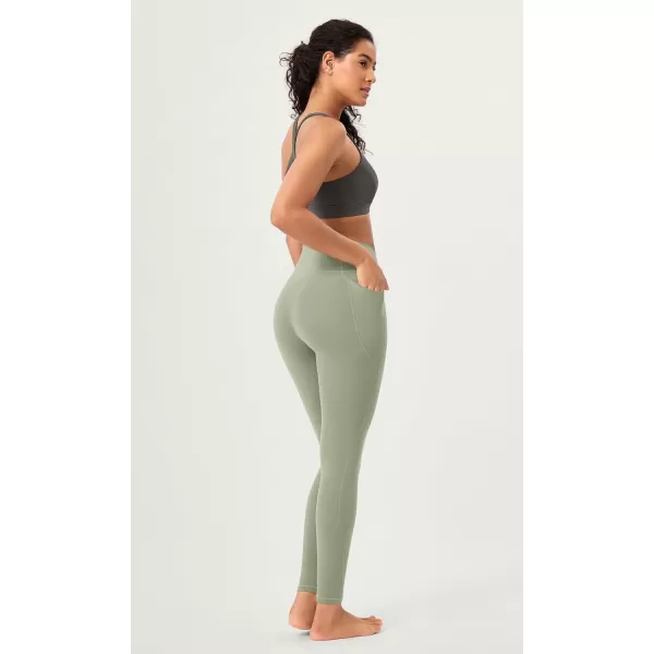 ODODOS 2 Pack Buttery Soft Cross Waist Leggings with Pockets for Women ODCLOUD 25quot  28quot Crossover Lounge Yoga PantsBlacklime Stone