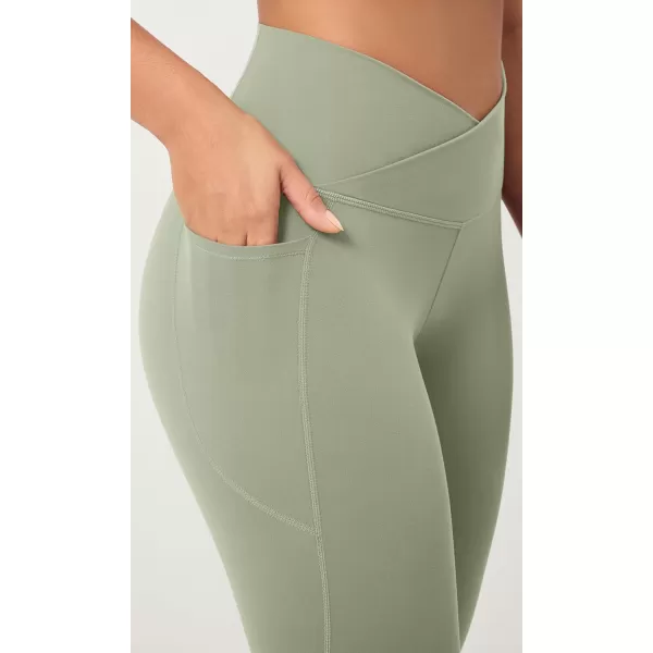 ODODOS 2 Pack Buttery Soft Cross Waist Leggings with Pockets for Women ODCLOUD 25quot  28quot Crossover Lounge Yoga PantsBlacklime Stone