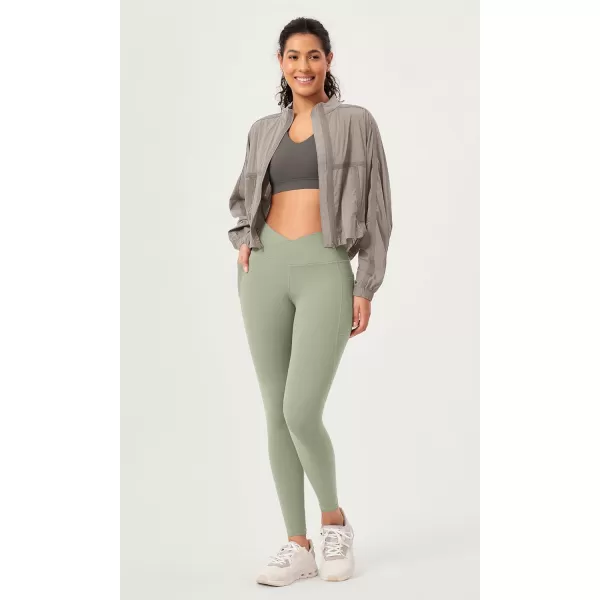 ODODOS 2 Pack Buttery Soft Cross Waist Leggings with Pockets for Women ODCLOUD 25quot  28quot Crossover Lounge Yoga PantsBlacklime Stone