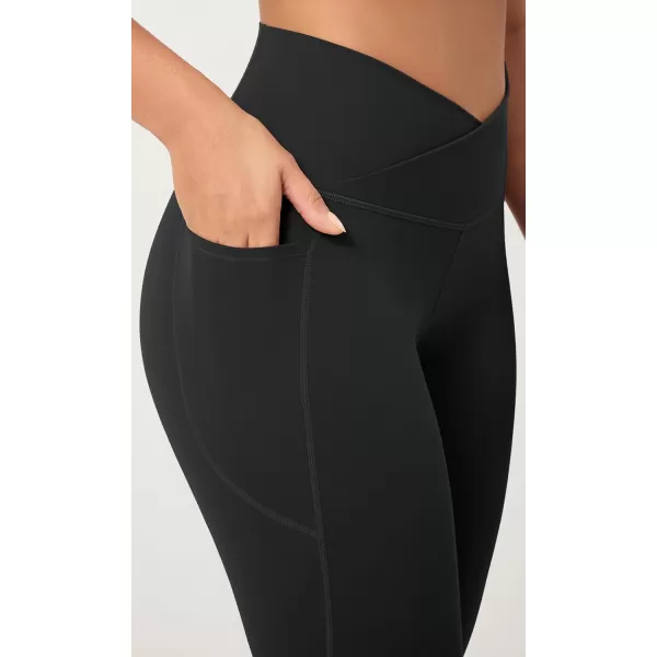 ODODOS 2 Pack Buttery Soft Cross Waist Leggings with Pockets for Women ODCLOUD 25quot  28quot Crossover Lounge Yoga PantsBlackonyx Black Grey