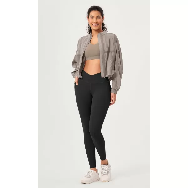 ODODOS 2 Pack Buttery Soft Cross Waist Leggings with Pockets for Women ODCLOUD 25quot  28quot Crossover Lounge Yoga PantsBlackonyx Black Grey
