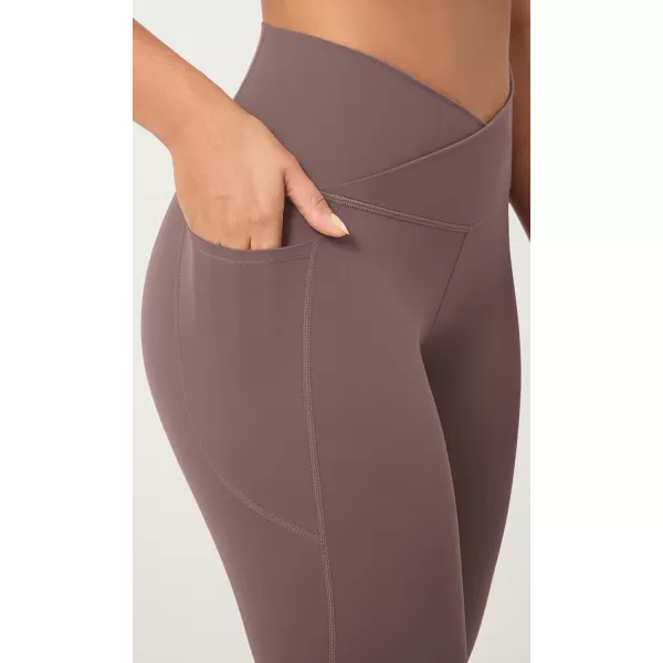 ODODOS 2 Pack Buttery Soft Cross Waist Leggings with Pockets for Women ODCLOUD 25quot  28quot Crossover Lounge Yoga PantsBlackpurple Taupe