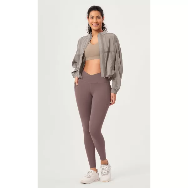 ODODOS 2 Pack Buttery Soft Cross Waist Leggings with Pockets for Women ODCLOUD 25quot  28quot Crossover Lounge Yoga PantsBlackpurple Taupe