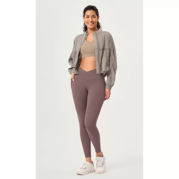 ODODOS 2 Pack Buttery Soft Cross Waist Leggings with Pockets for Women ODCLOUD 25quot  28quot Crossover Lounge Yoga PantsBlackpurple Taupe