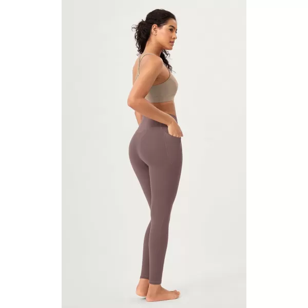 ODODOS 2 Pack Buttery Soft Cross Waist Leggings with Pockets for Women ODCLOUD 25quot  28quot Crossover Lounge Yoga PantsBlackpurple Taupe