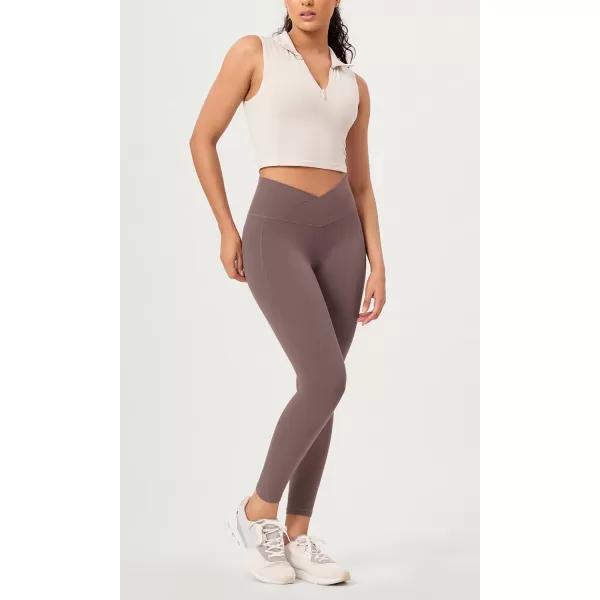 ODODOS 2 Pack Buttery Soft Cross Waist Leggings with Pockets for Women ODCLOUD 25quot  28quot Crossover Lounge Yoga PantsBlackpurple Taupe