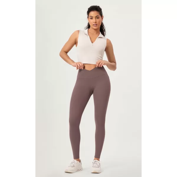 ODODOS 2 Pack Buttery Soft Cross Waist Leggings with Pockets for Women ODCLOUD 25quot  28quot Crossover Lounge Yoga PantsBlackpurple Taupe
