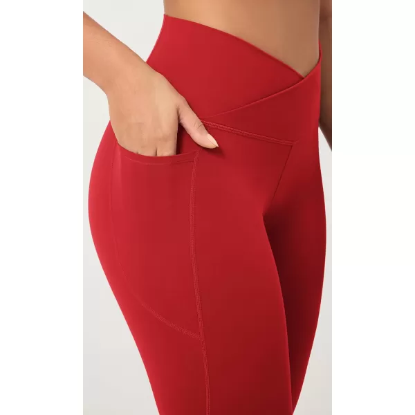 ODODOS 2 Pack Buttery Soft Cross Waist Leggings with Pockets for Women ODCLOUD 25quot  28quot Crossover Lounge Yoga PantsBlackred