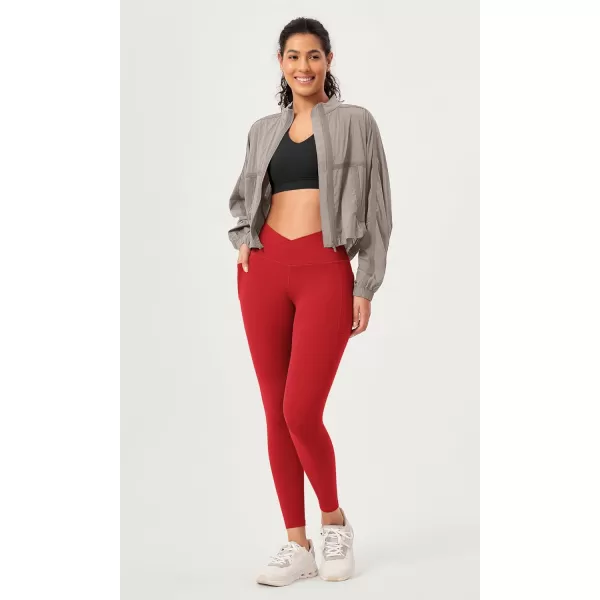 ODODOS 2 Pack Buttery Soft Cross Waist Leggings with Pockets for Women ODCLOUD 25quot  28quot Crossover Lounge Yoga PantsBlackred