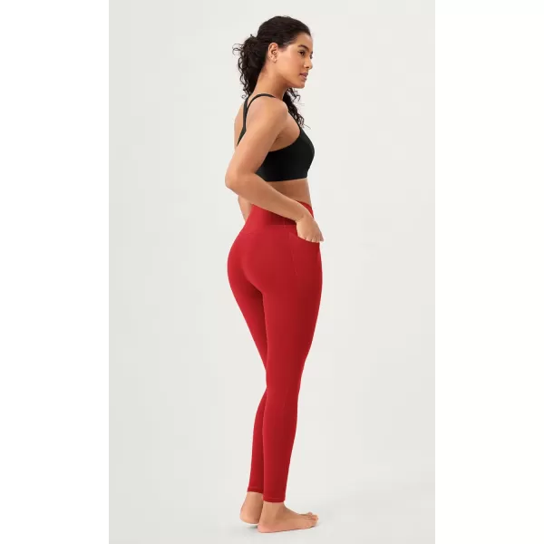 ODODOS 2 Pack Buttery Soft Cross Waist Leggings with Pockets for Women ODCLOUD 25quot  28quot Crossover Lounge Yoga PantsBlackred