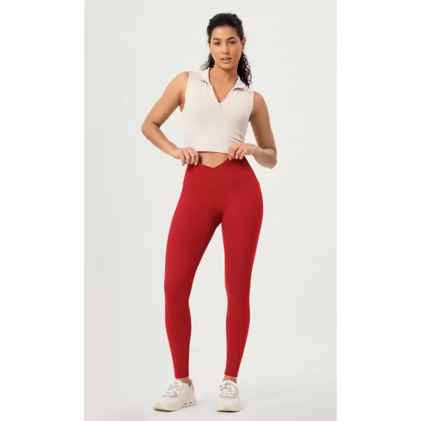 ODODOS 2 Pack Buttery Soft Cross Waist Leggings with Pockets for Women ODCLOUD 25quot  28quot Crossover Lounge Yoga PantsBlackred