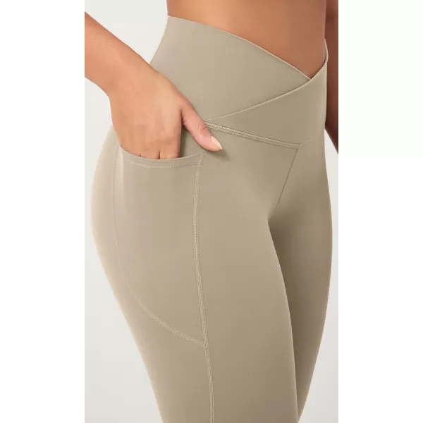 ODODOS 2 Pack Buttery Soft Cross Waist Leggings with Pockets for Women ODCLOUD 25quot  28quot Crossover Lounge Yoga PantsBlackshaker Beige
