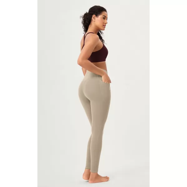 ODODOS 2 Pack Buttery Soft Cross Waist Leggings with Pockets for Women ODCLOUD 25quot  28quot Crossover Lounge Yoga PantsBlackshaker Beige