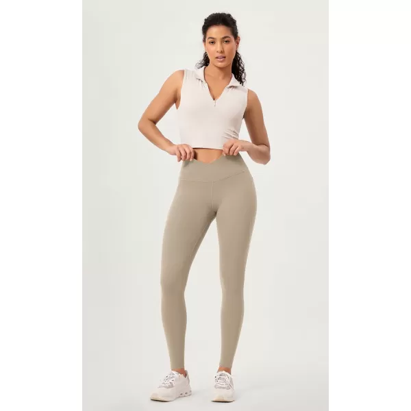ODODOS 2 Pack Buttery Soft Cross Waist Leggings with Pockets for Women ODCLOUD 25quot  28quot Crossover Lounge Yoga PantsBlackshaker Beige