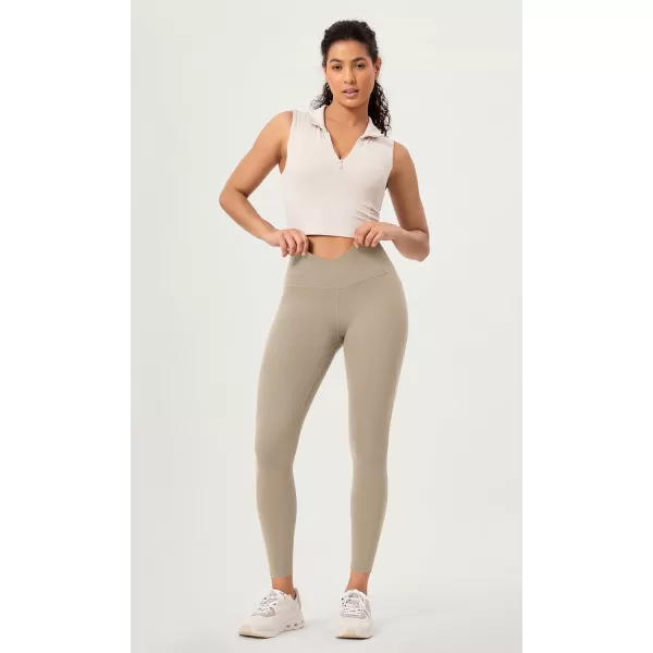 ODODOS 2 Pack Buttery Soft Cross Waist Leggings with Pockets for Women ODCLOUD 25quot  28quot Crossover Lounge Yoga PantsBlackshaker Beige