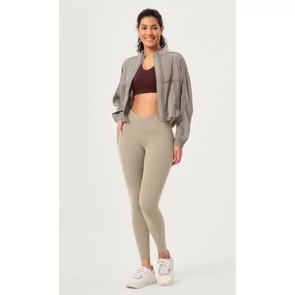 ODODOS 2 Pack Buttery Soft Cross Waist Leggings with Pockets for Women ODCLOUD 25quot  28quot Crossover Lounge Yoga PantsBlackshaker Beige