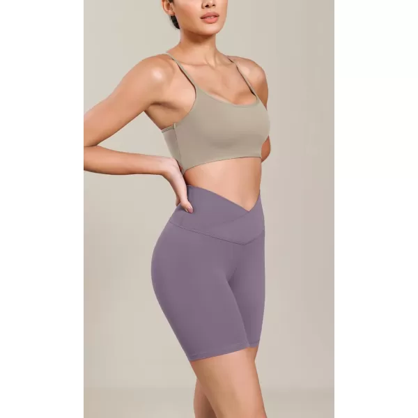ODODOS Cloud Feeling Cross Waist Yoga Shorts for Women 6quot Crossover High Waist Lounge Biker ShortsAsh Violet