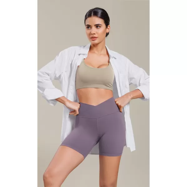 ODODOS Cloud Feeling Cross Waist Yoga Shorts for Women 6quot Crossover High Waist Lounge Biker ShortsAsh Violet