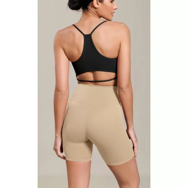 ODODOS Cloud Feeling Cross Waist Yoga Shorts for Women 6quot Crossover High Waist Lounge Biker ShortsBeige