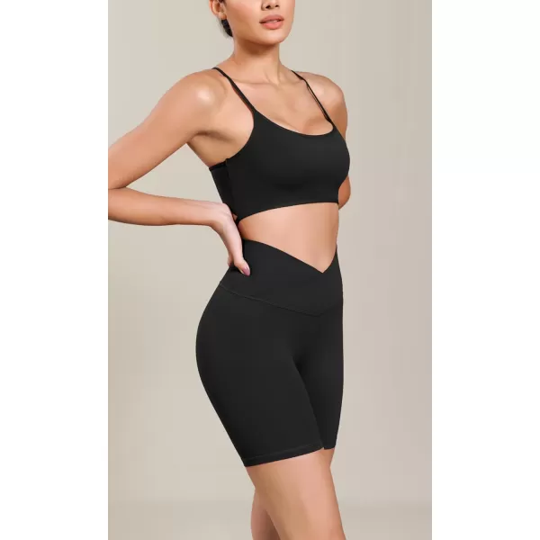 ODODOS Cloud Feeling Cross Waist Yoga Shorts for Women 6quot Crossover High Waist Lounge Biker ShortsBlack
