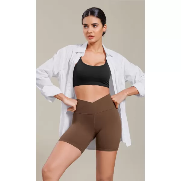 ODODOS Cloud Feeling Cross Waist Yoga Shorts for Women 6quot Crossover High Waist Lounge Biker ShortsBrunette