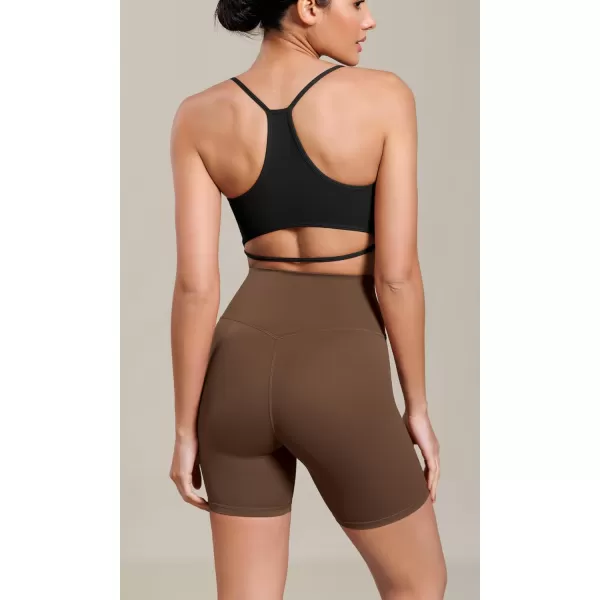 ODODOS Cloud Feeling Cross Waist Yoga Shorts for Women 6quot Crossover High Waist Lounge Biker ShortsBrunette