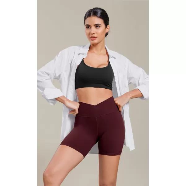 ODODOS Cloud Feeling Cross Waist Yoga Shorts for Women 6quot Crossover High Waist Lounge Biker ShortsBurgundy