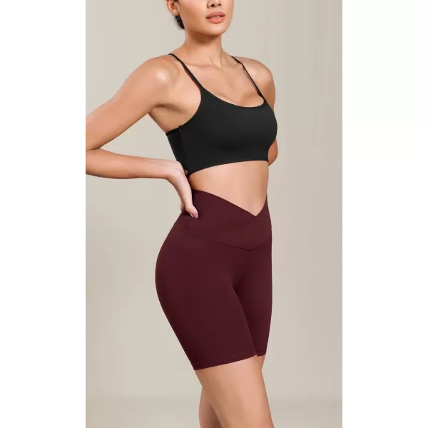 ODODOS Cloud Feeling Cross Waist Yoga Shorts for Women 6quot Crossover High Waist Lounge Biker ShortsBurgundy