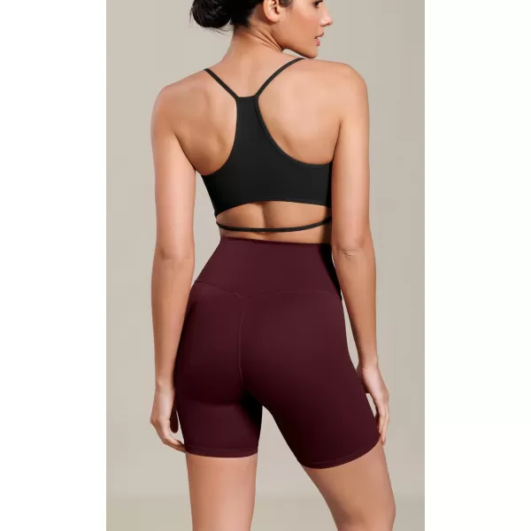 ODODOS Cloud Feeling Cross Waist Yoga Shorts for Women 6quot Crossover High Waist Lounge Biker ShortsBurgundy