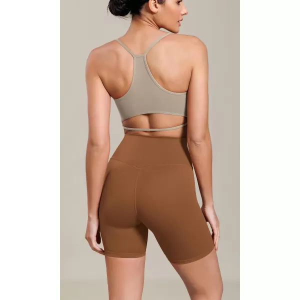 ODODOS Cloud Feeling Cross Waist Yoga Shorts for Women 6quot Crossover High Waist Lounge Biker ShortsCaramel