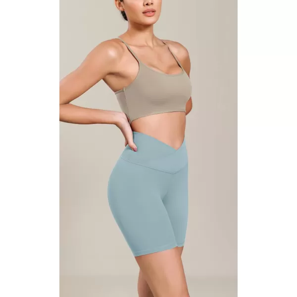 ODODOS Cloud Feeling Cross Waist Yoga Shorts for Women 6quot Crossover High Waist Lounge Biker ShortsChambray