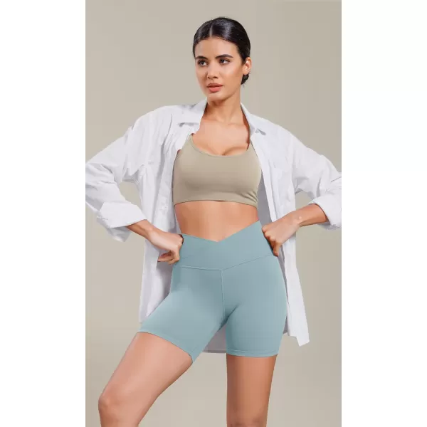 ODODOS Cloud Feeling Cross Waist Yoga Shorts for Women 6quot Crossover High Waist Lounge Biker ShortsChambray