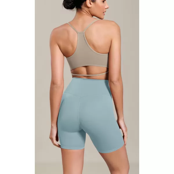 ODODOS Cloud Feeling Cross Waist Yoga Shorts for Women 6quot Crossover High Waist Lounge Biker ShortsChambray