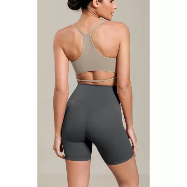 ODODOS Cloud Feeling Cross Waist Yoga Shorts for Women 6quot Crossover High Waist Lounge Biker ShortsCharcoal