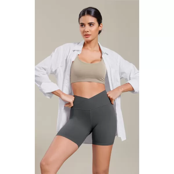 ODODOS Cloud Feeling Cross Waist Yoga Shorts for Women 6quot Crossover High Waist Lounge Biker ShortsCharcoal