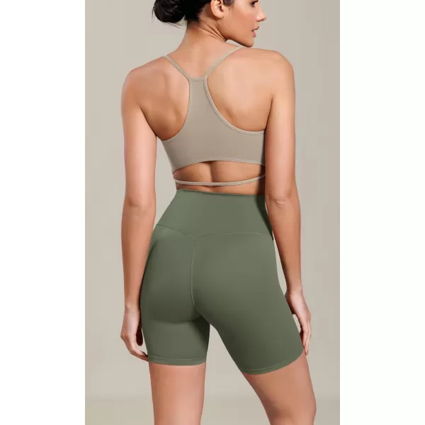 ODODOS Cloud Feeling Cross Waist Yoga Shorts for Women 6quot Crossover High Waist Lounge Biker ShortsDark Olive
