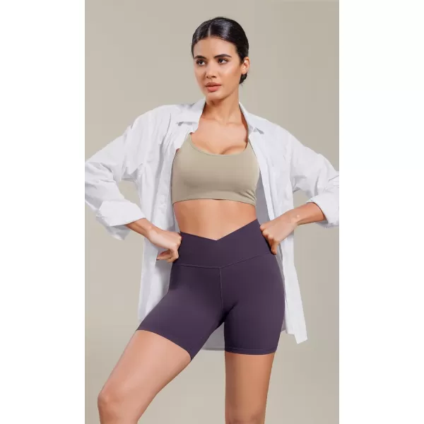 ODODOS Cloud Feeling Cross Waist Yoga Shorts for Women 6quot Crossover High Waist Lounge Biker ShortsDark Purple