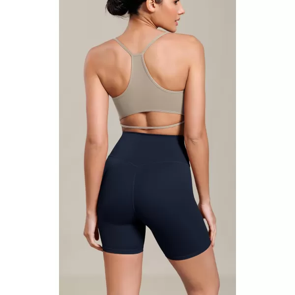 ODODOS Cloud Feeling Cross Waist Yoga Shorts for Women 6quot Crossover High Waist Lounge Biker ShortsDeep Navy