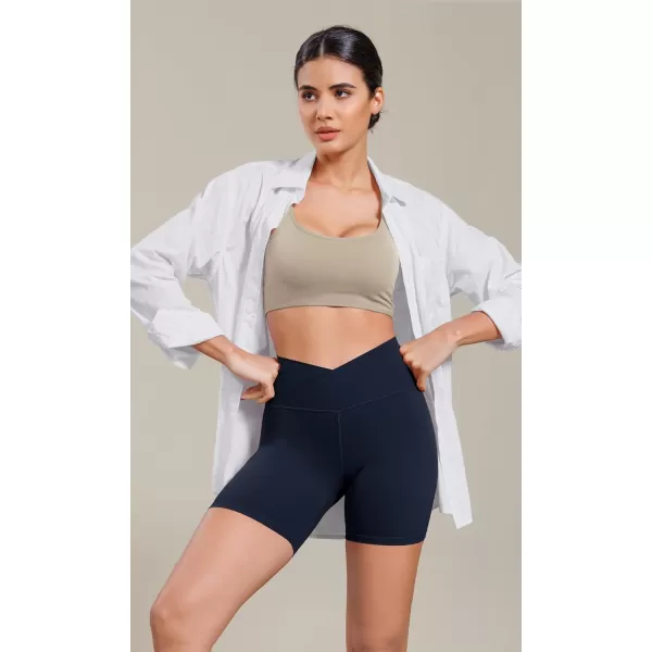 ODODOS Cloud Feeling Cross Waist Yoga Shorts for Women 6quot Crossover High Waist Lounge Biker ShortsDeep Navy