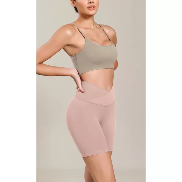 ODODOS Cloud Feeling Cross Waist Yoga Shorts for Women 6quot Crossover High Waist Lounge Biker ShortsDusty Pink