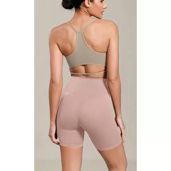 ODODOS Cloud Feeling Cross Waist Yoga Shorts for Women 6quot Crossover High Waist Lounge Biker ShortsDusty Pink