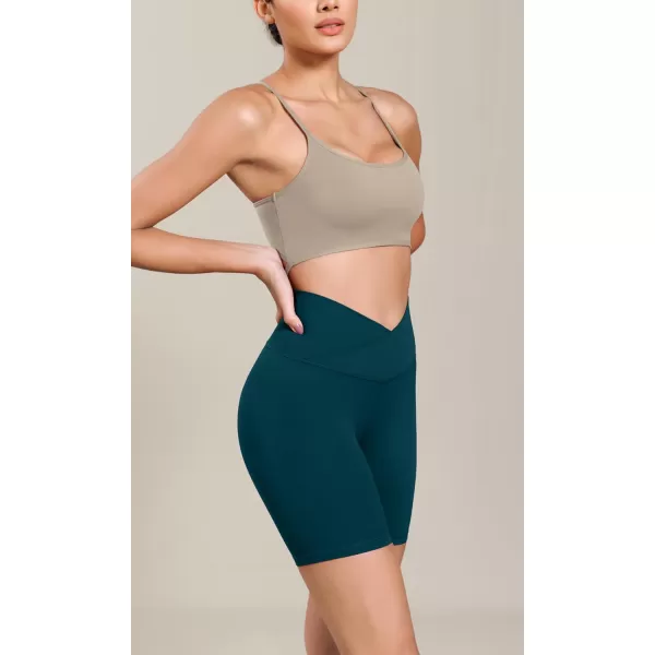 ODODOS Cloud Feeling Cross Waist Yoga Shorts for Women 6quot Crossover High Waist Lounge Biker ShortsForest Teal
