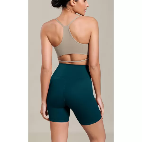 ODODOS Cloud Feeling Cross Waist Yoga Shorts for Women 6quot Crossover High Waist Lounge Biker ShortsForest Teal